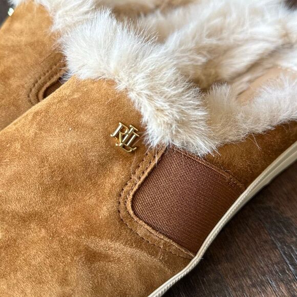 Lauren Ralph Lauren Jinny mules sneakers fur lined suede women’s size 10 brown b - Picture 2 of 6